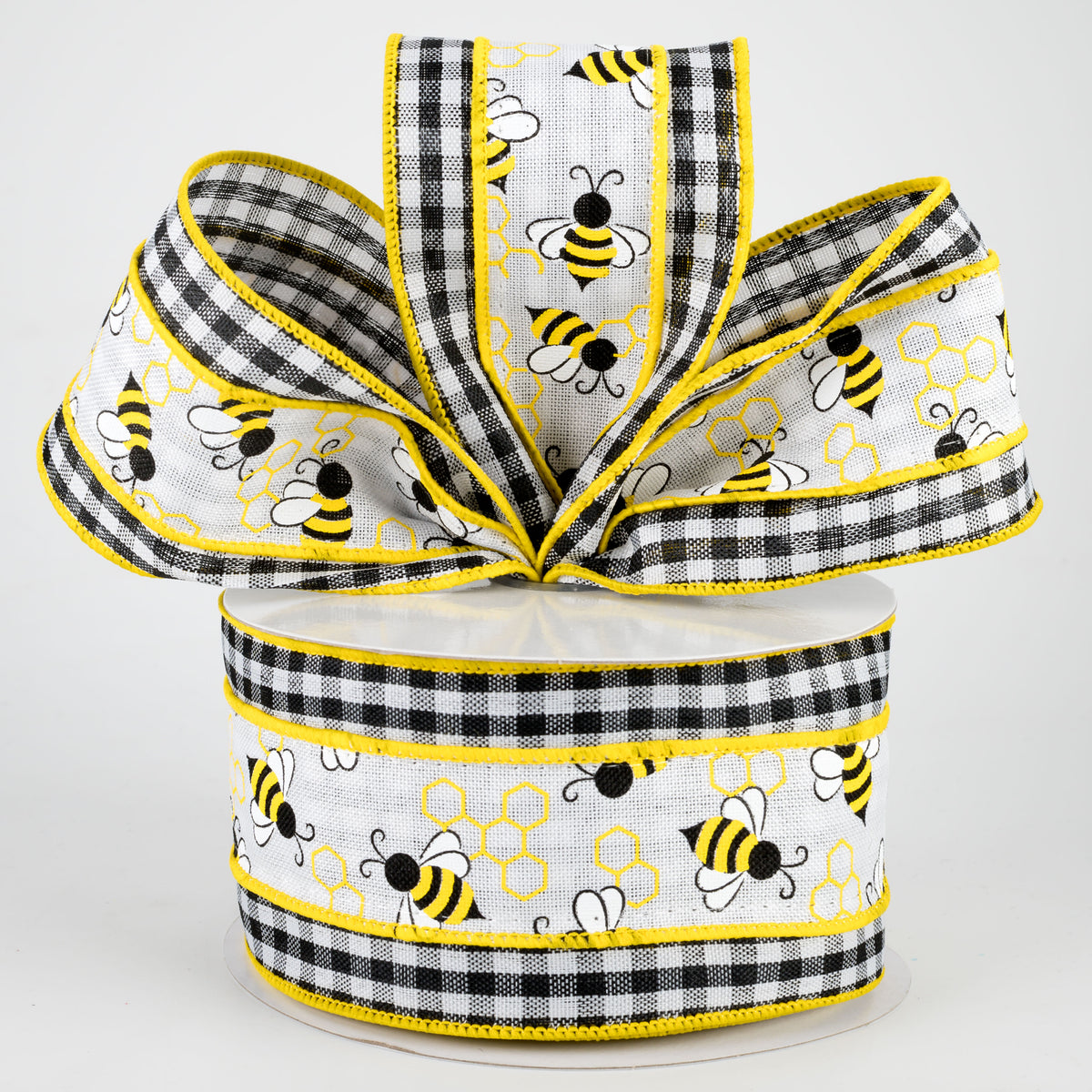 2.5" Bumblebees With Check Ribbon: White (10 Yards) Lifestyle Photo