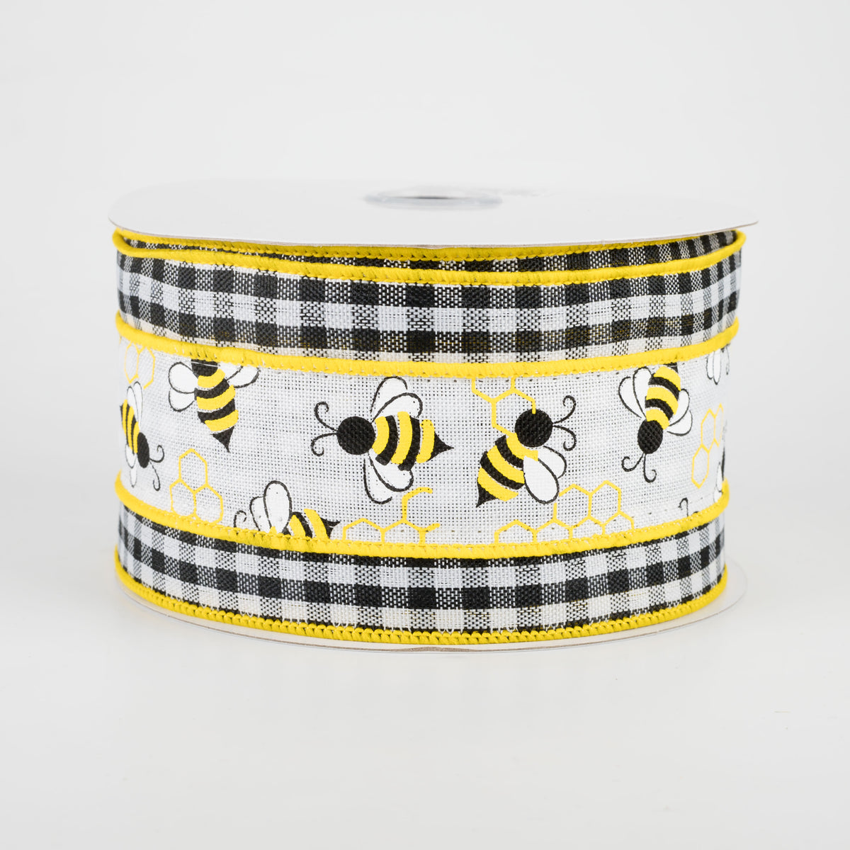 2.5" Bumblebees With Check Ribbon: White (10 Yards)