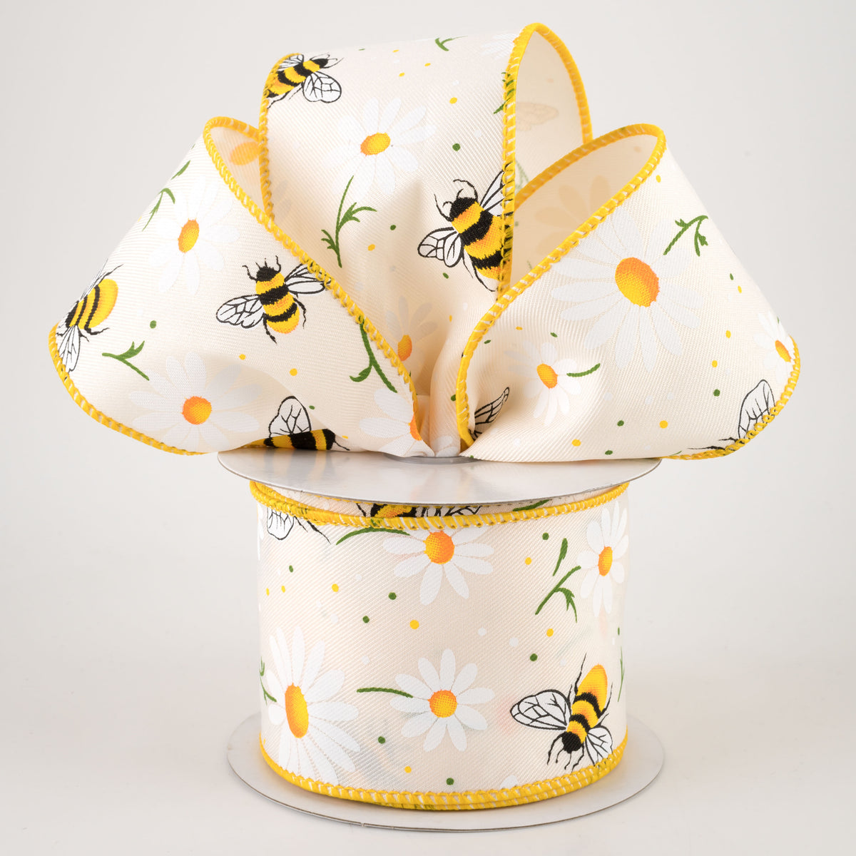 2.5" Bumblebees & Daisies Ribbon: Ivory Royal (10 Yards) Lifestyle Photo