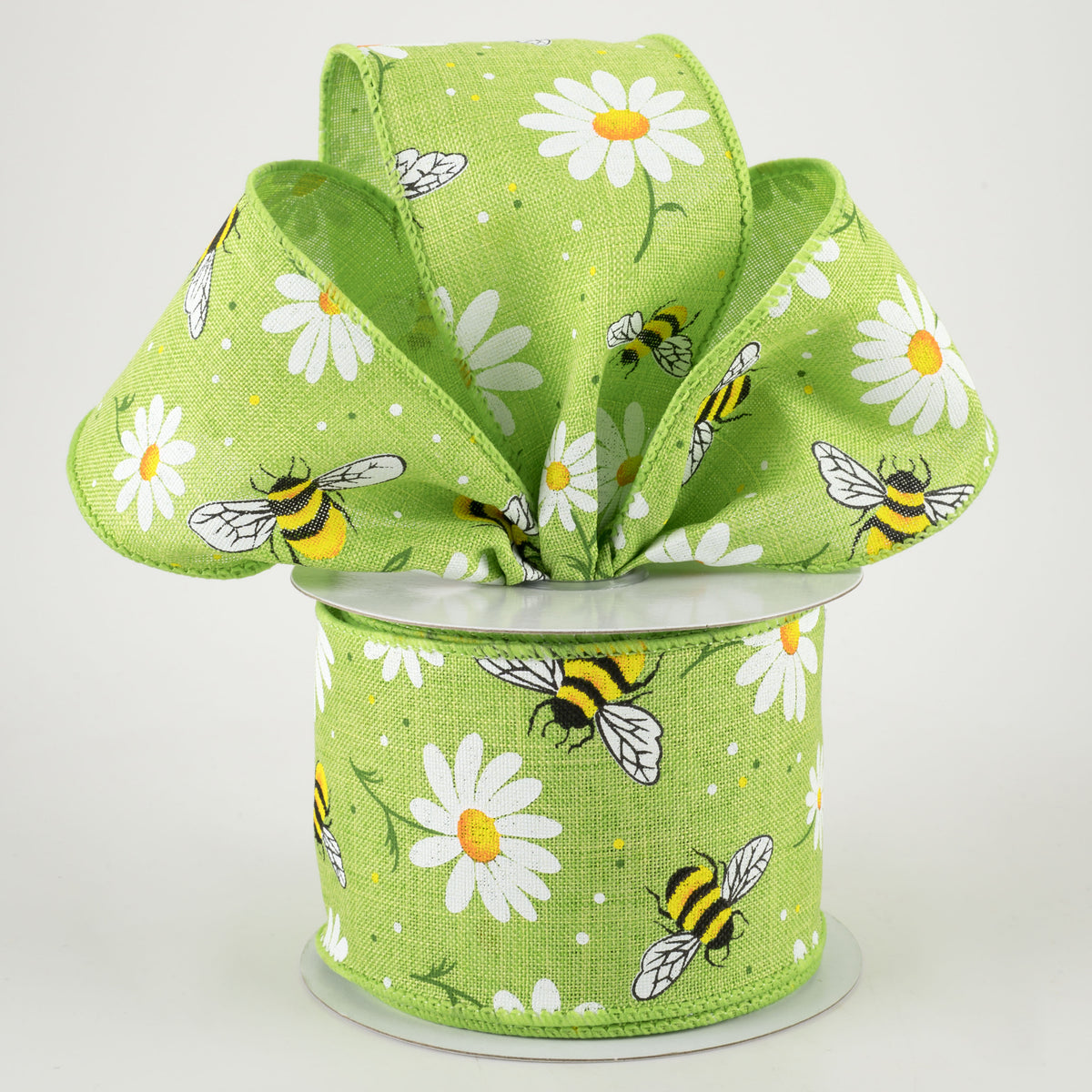 2.5" Bumblebees & Daisies Ribbon: Lime Royal (10 Yards) Lifestyle Photo