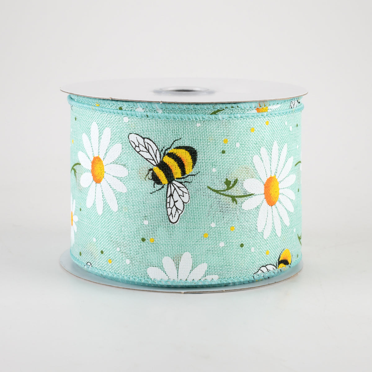 2.5" Bumblebees & Daisies Ribbon: Mint Royal (10 Yards)