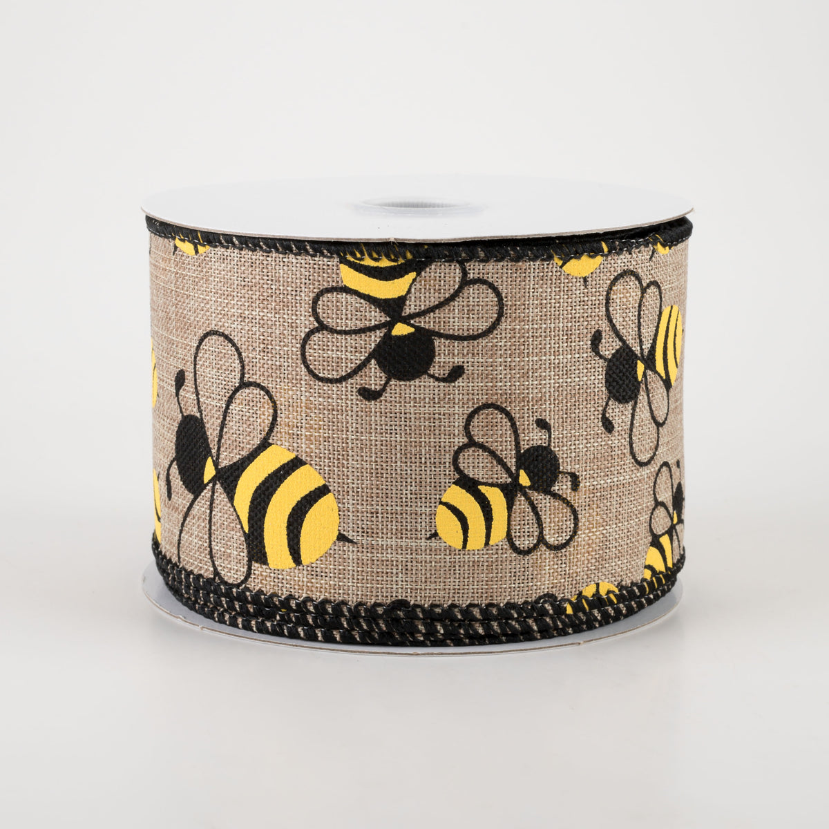 2.5" Bumblebees on Linen Ribbon: Natural Tan (10 Yards)