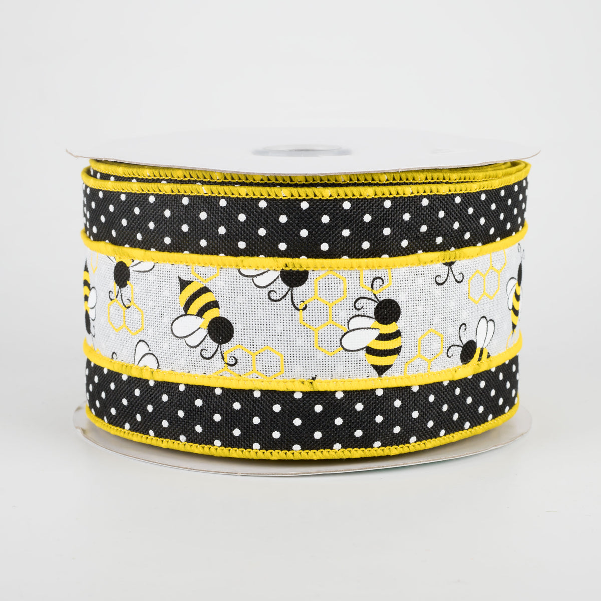2.5" Bumblebees With Swiss Dot Ribbon: White (10 Yards)
