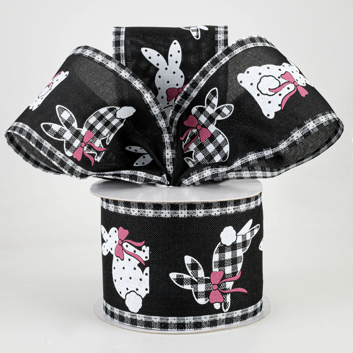 2.5" Bunnies With Gingham Edge Ribbon: Black (10 Yards) Lifestyle Photo