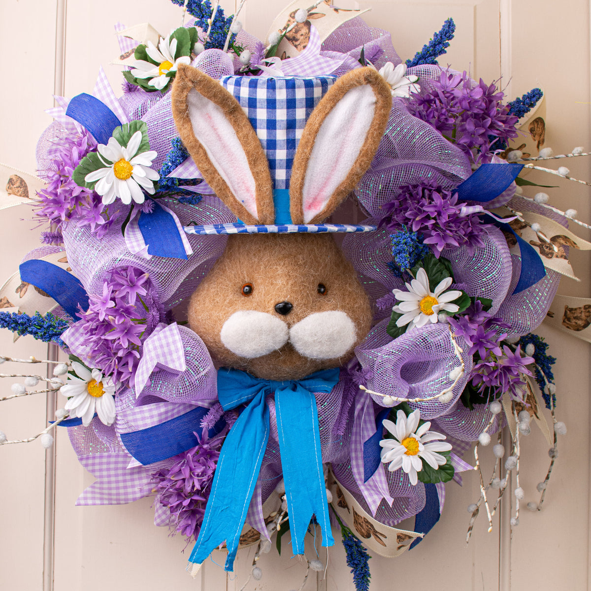 22" Bunny With Check Top Hat Ornament: Blue Lifestyle Photo