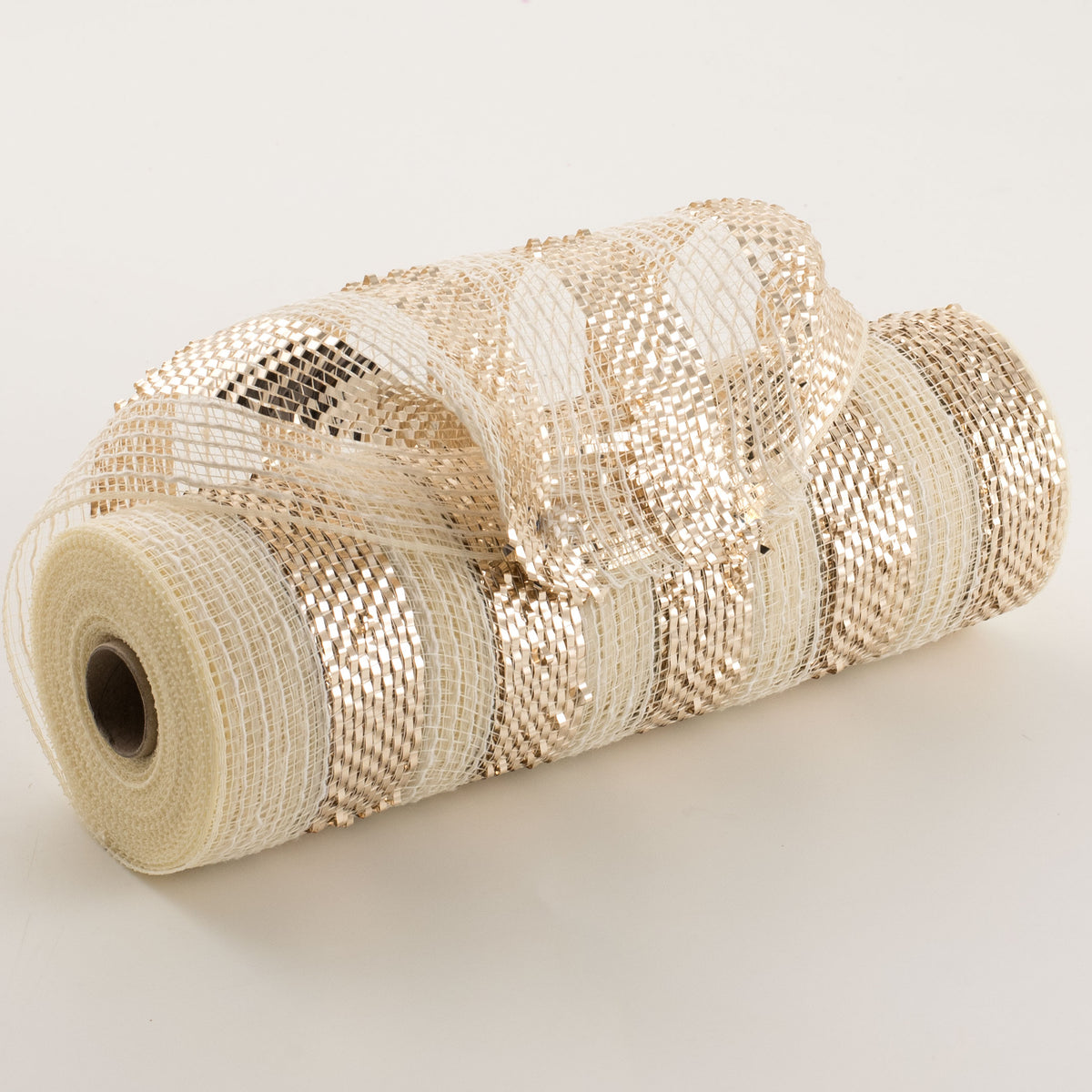 10" Burlap Deco Mesh: Cotton & Metallic Champagne Stripe Item Number: XB96710-14