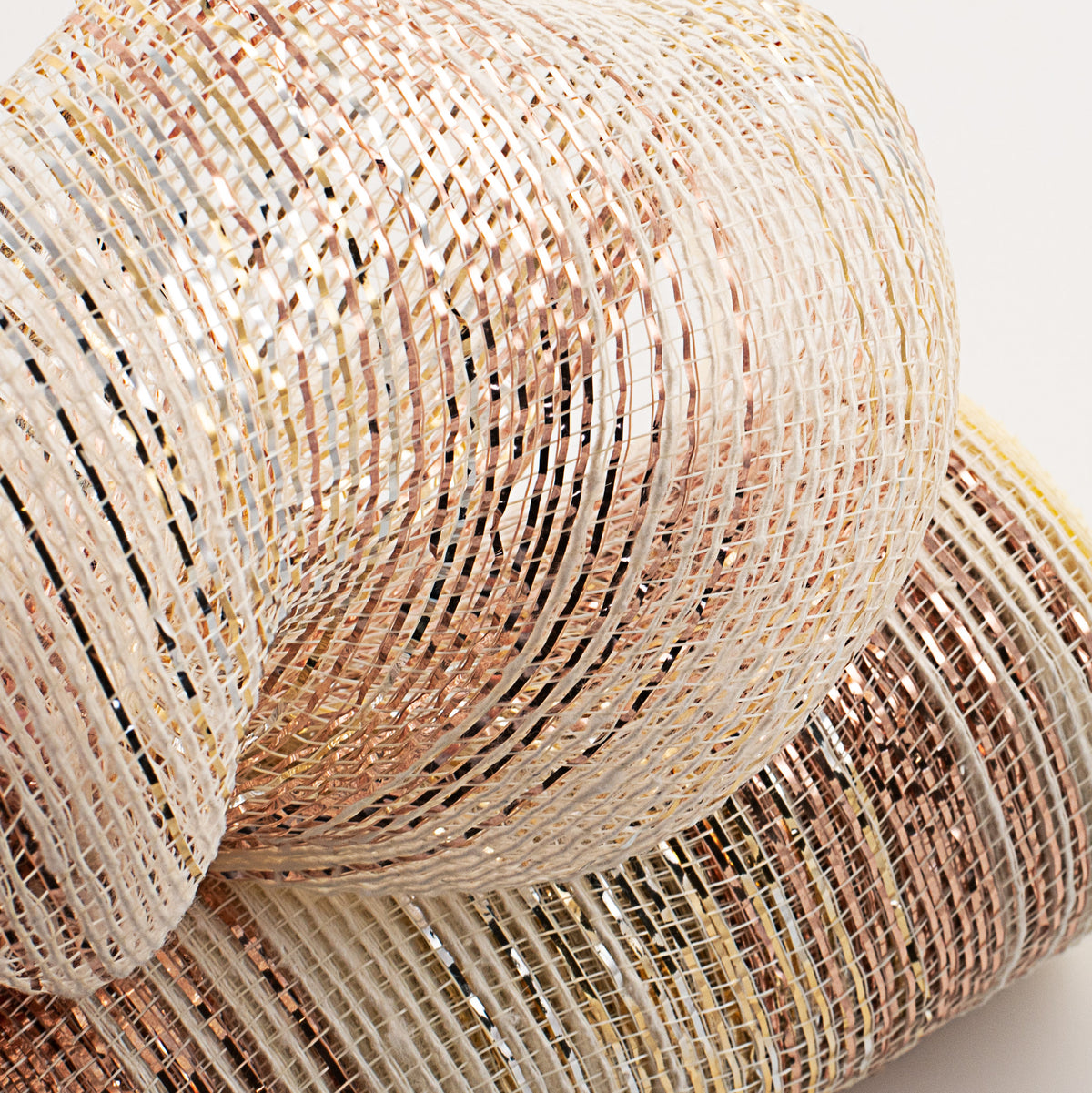 10" Burlap Deco Mesh: Cotton & Metallic Rose Gold Ombré Lifestyle Photo