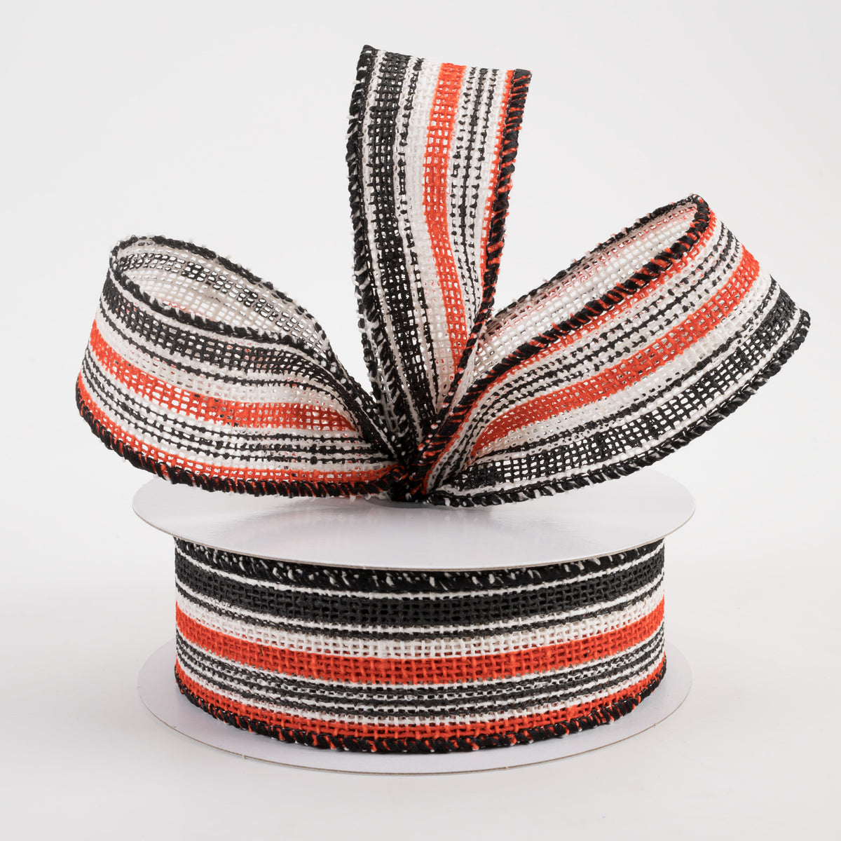 1.5" Burlap Vertical Stripe Ribbon: Ivory, Orange, Black (10 Yards) Lifestyle Photo