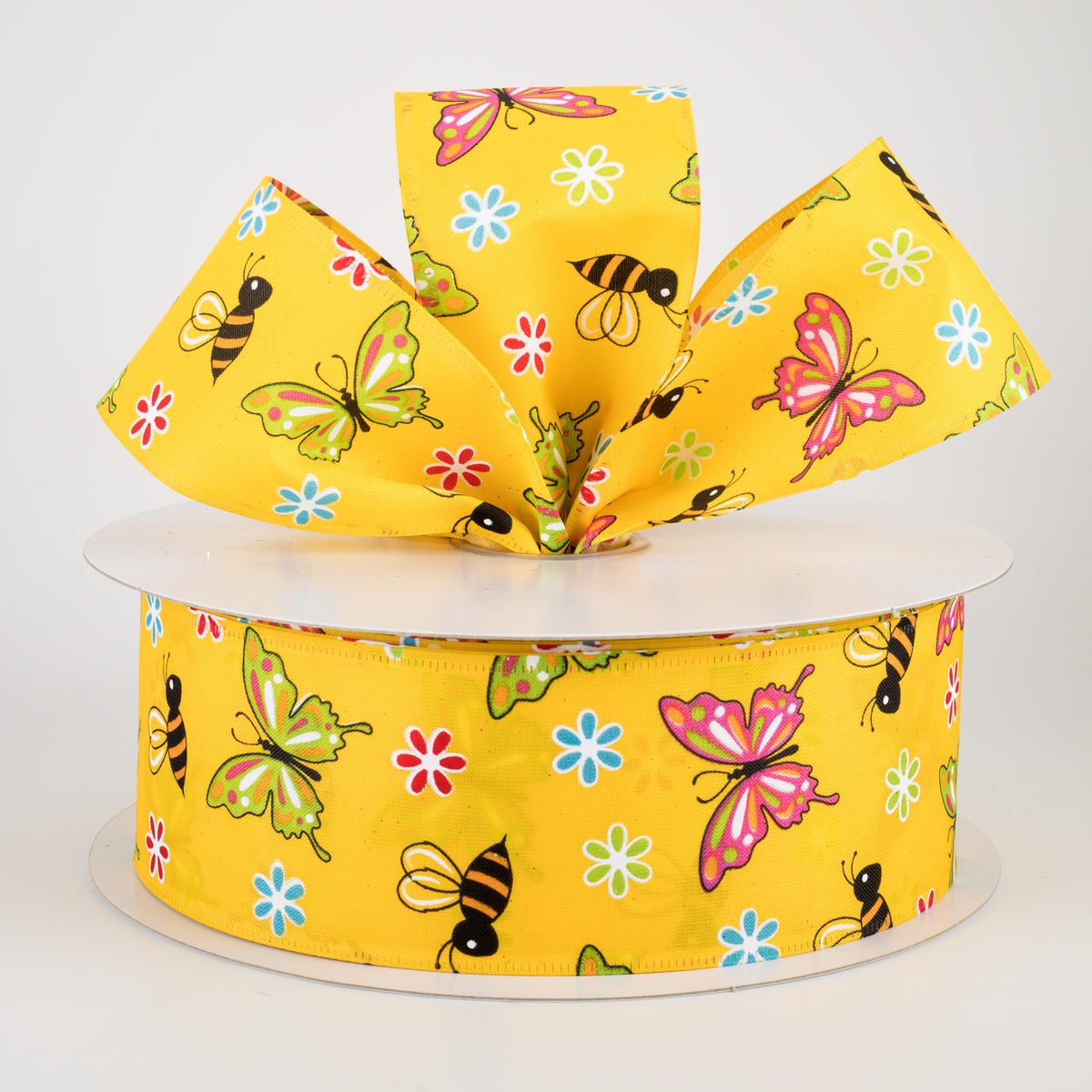 2.5" Butterflies & Bees Ribbon: Daffodil Yellow (50 Yards) Lifestyle Photo