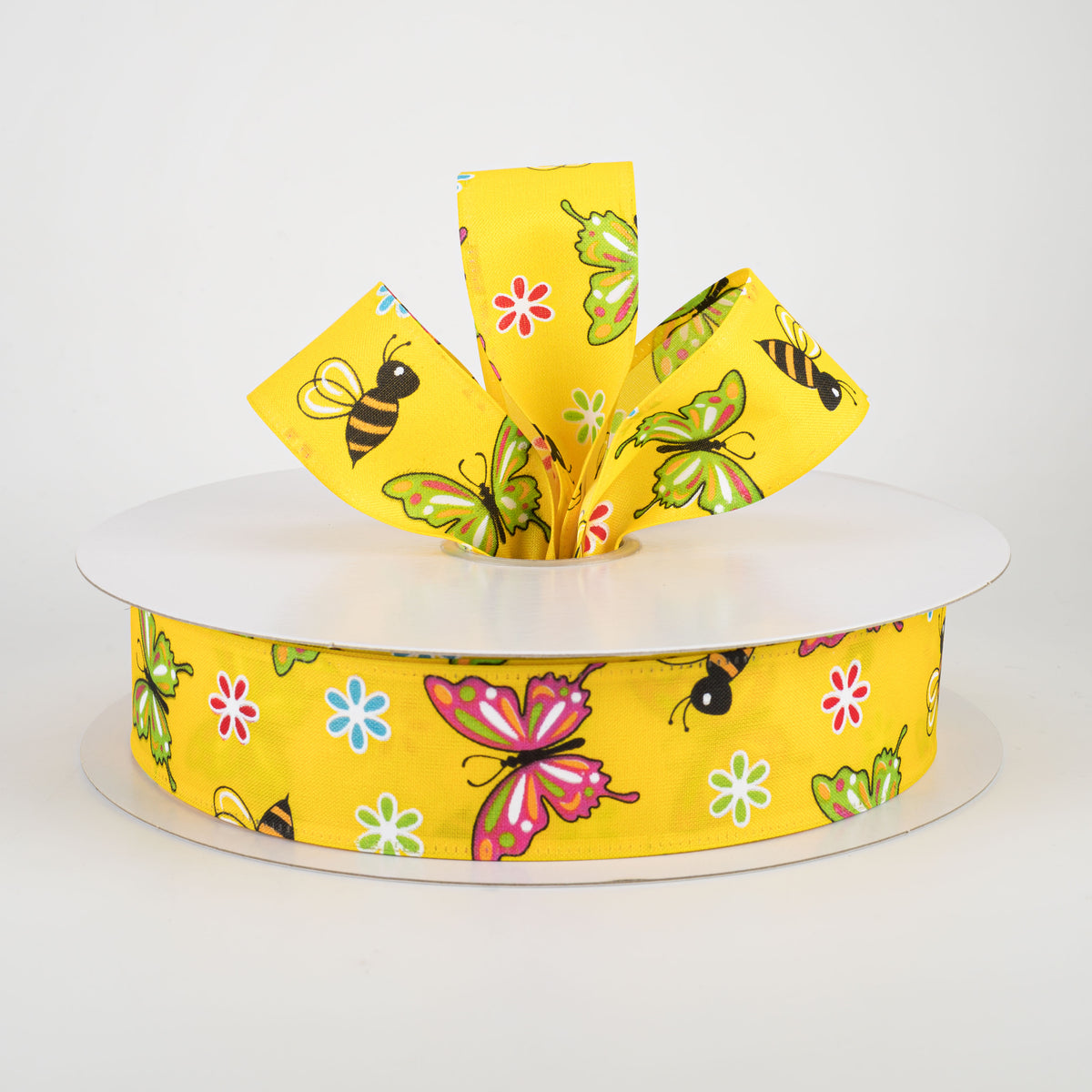 1.5" Butterflies & Bees Ribbon: Daffodil Yellow (50 Yards) Lifestyle Photo