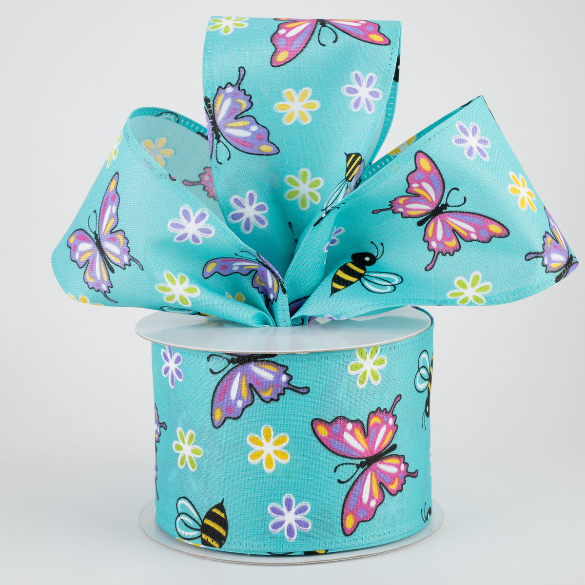 2.5" Butterflies & Bees Ribbon: Teal (10 Yards) Lifestyle Photo