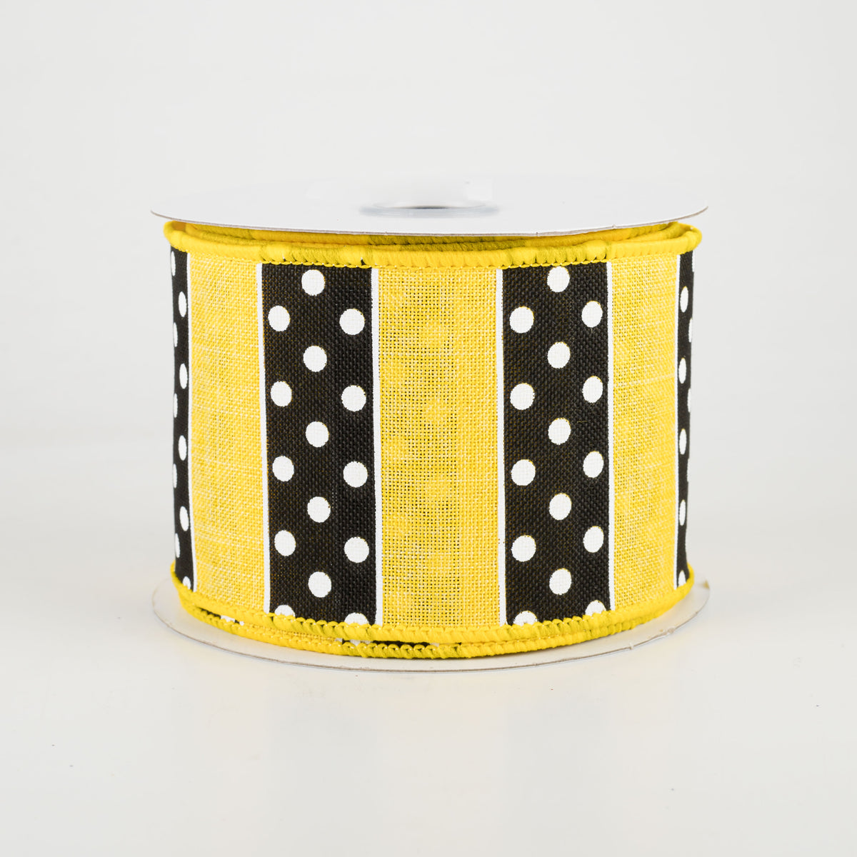 2.5" BW Polka Dot Stripes Ribbon: Sun Yellow (10 Yards)