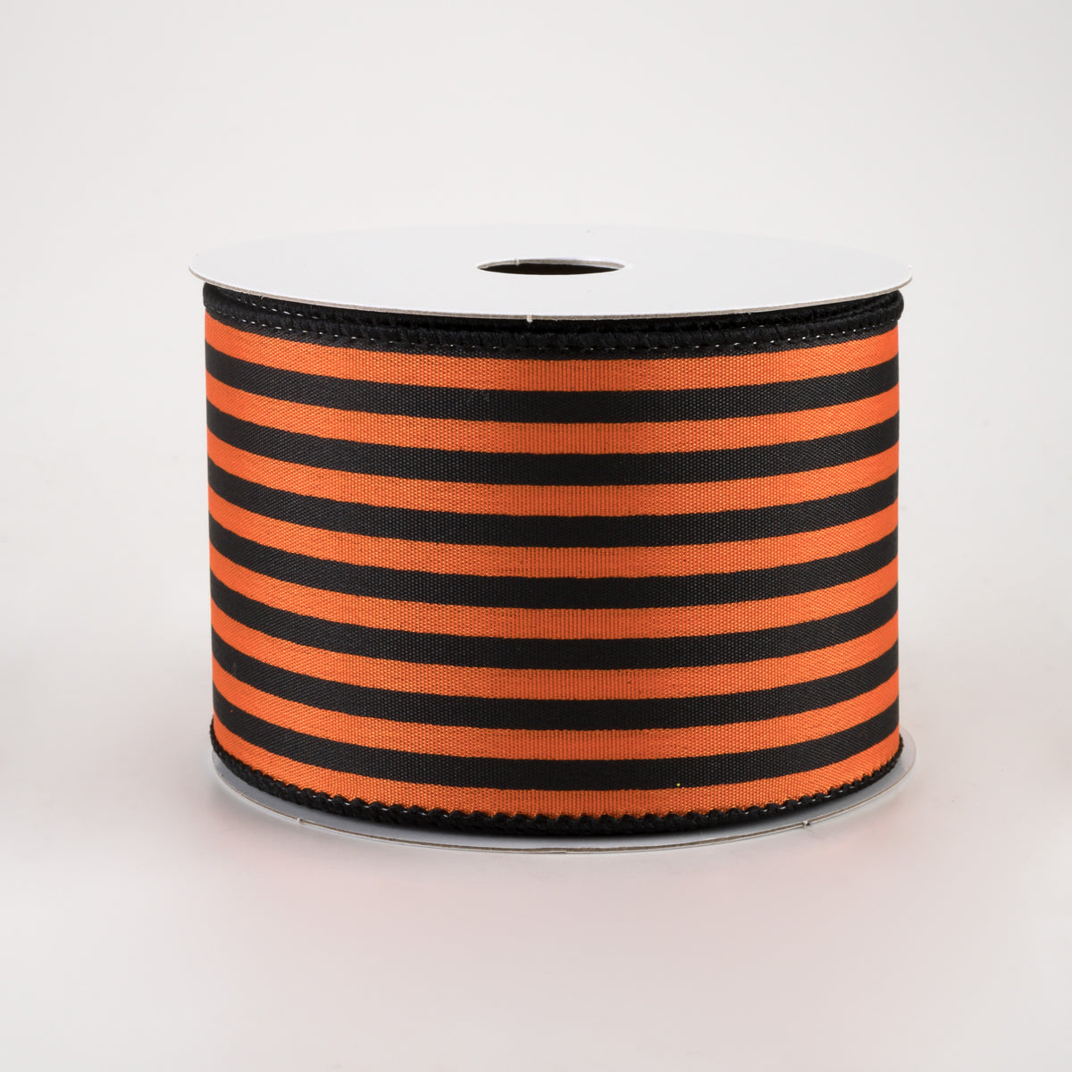 2.5" Cabana Stripes Ribbon: Black on Orange Satin (10 Yards)
