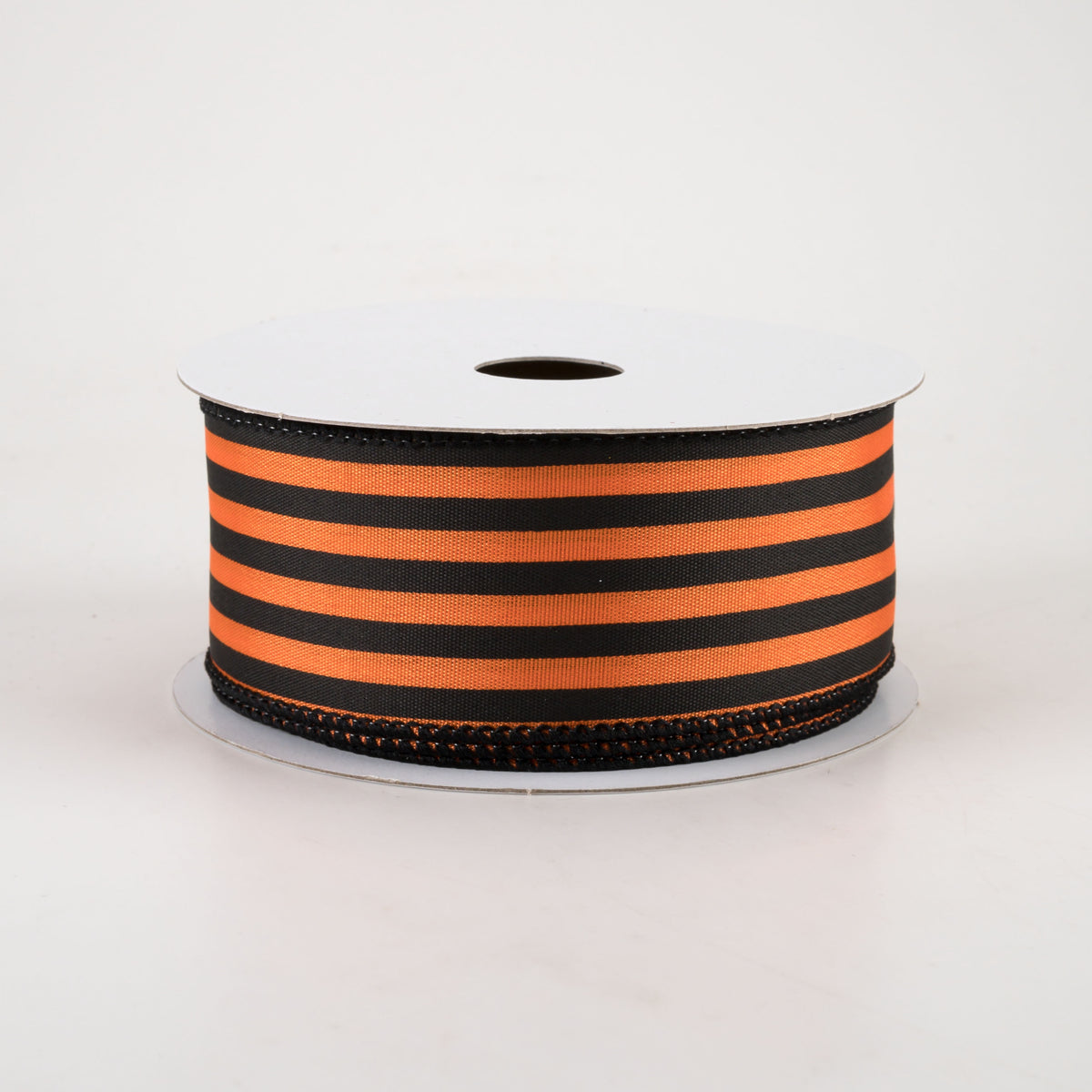 1.5" Cabana Stripes Ribbon: Black on Orange Satin (10 Yards)