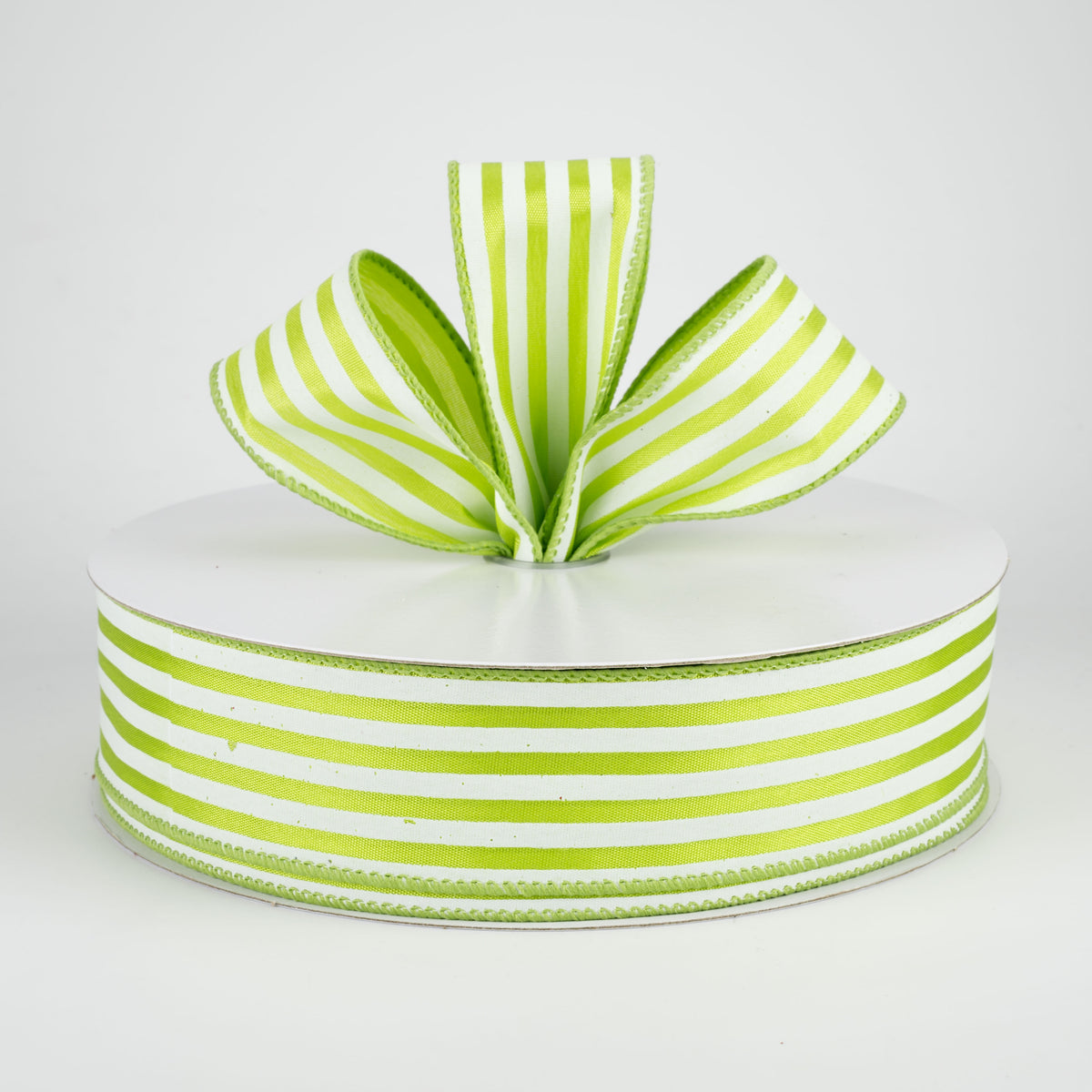 1.5" Cabana Stripes Ribbon: White on Kiwi Green (50 Yards) Lifestyle Photo