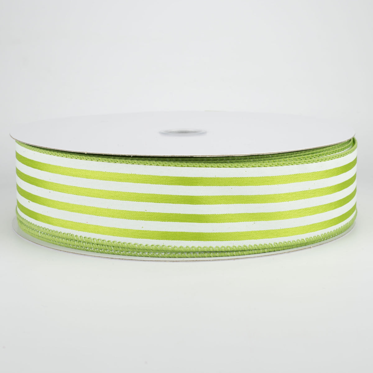 1.5" Cabana Stripes Ribbon: White on Kiwi Green (50 Yards) Item Number: Q501809-580
