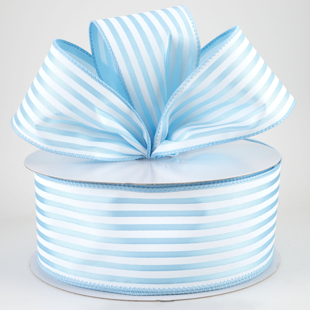 2.5" Cabana Stripes Ribbon: White On Light Blue (50 Yards) Lifestyle Photo
