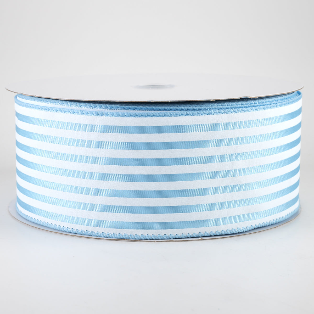 2.5" Cabana Stripes Ribbon: White On Light Blue (50 Yards)