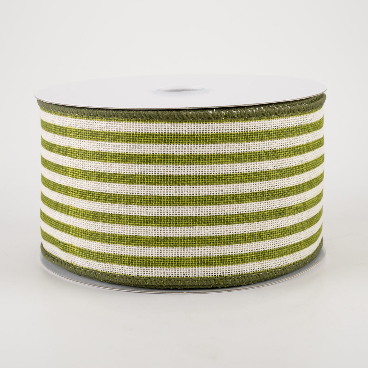 2.5" Canvas Cabana Stripes Ribbon: Ivory & Kiwi Green (10 Yards)