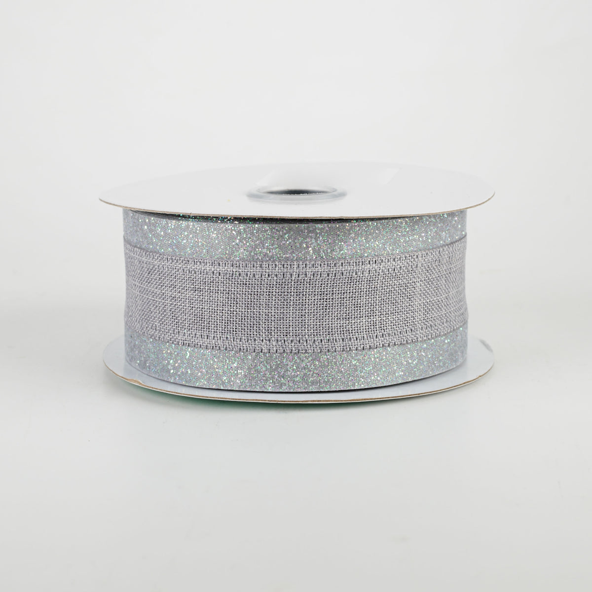 1.5" Canvas On Satin Glitter Ribbon: Light Grey (10 Yards)