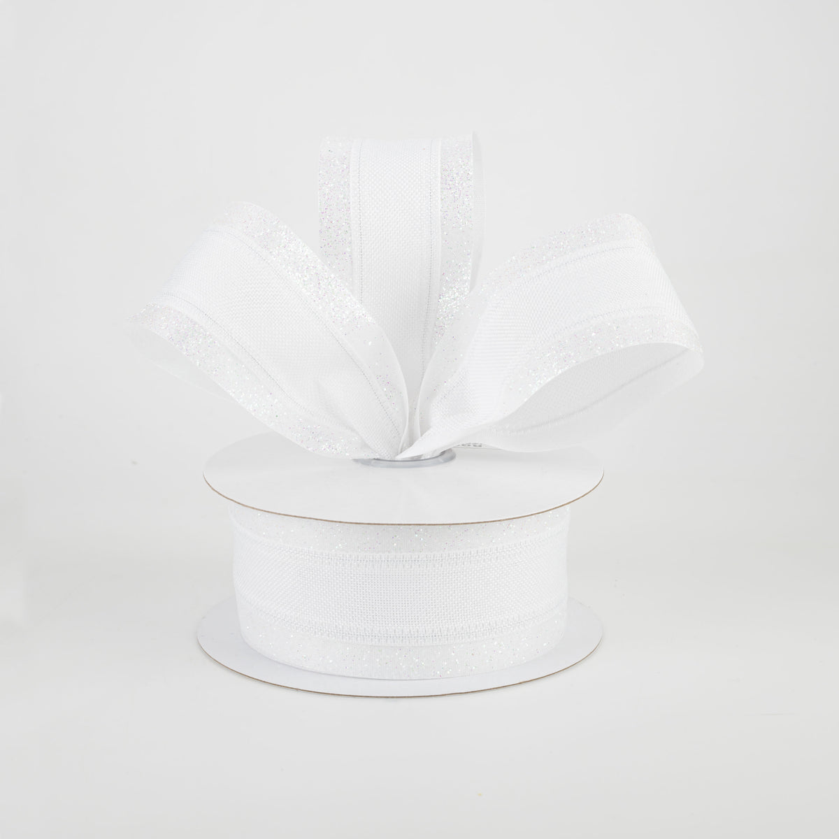1.5" Canvas On Satin Glitter Ribbon: White (10 Yards) Lifestyle Photo