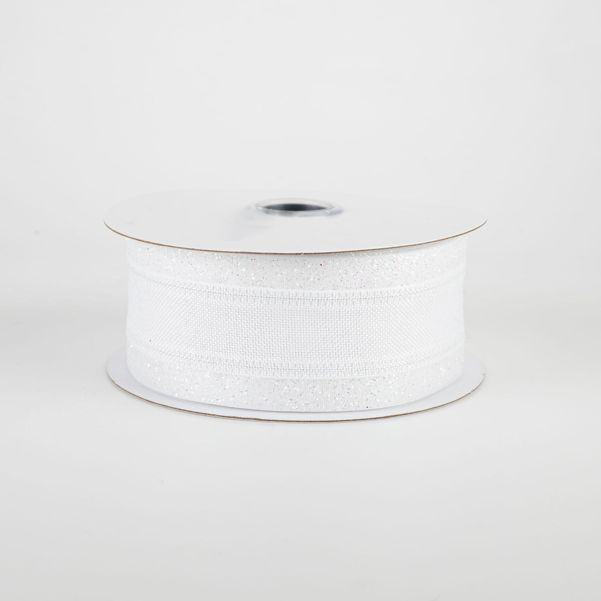 1.5" Canvas On Satin Glitter Ribbon: White (10 Yards)