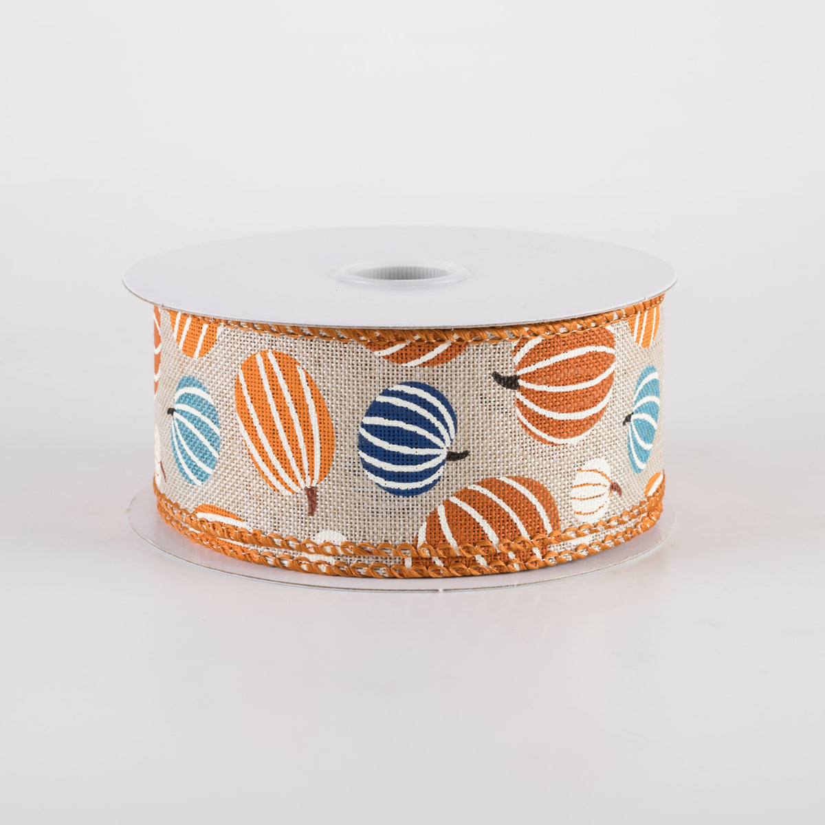 1.5" Canvas Pumpkin Stripes Ribbon: Blues & Oranges (10 Yards) Item Number: 61403-09-27