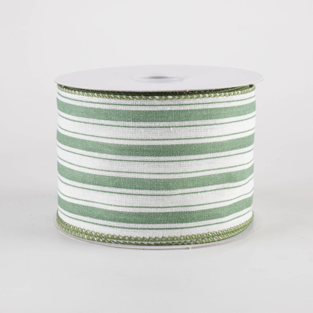 2.5" Canvas Ticking Stripe Ribbon: Dark Mint on Ivory (10 Yards) Item Number: 71461-40-06