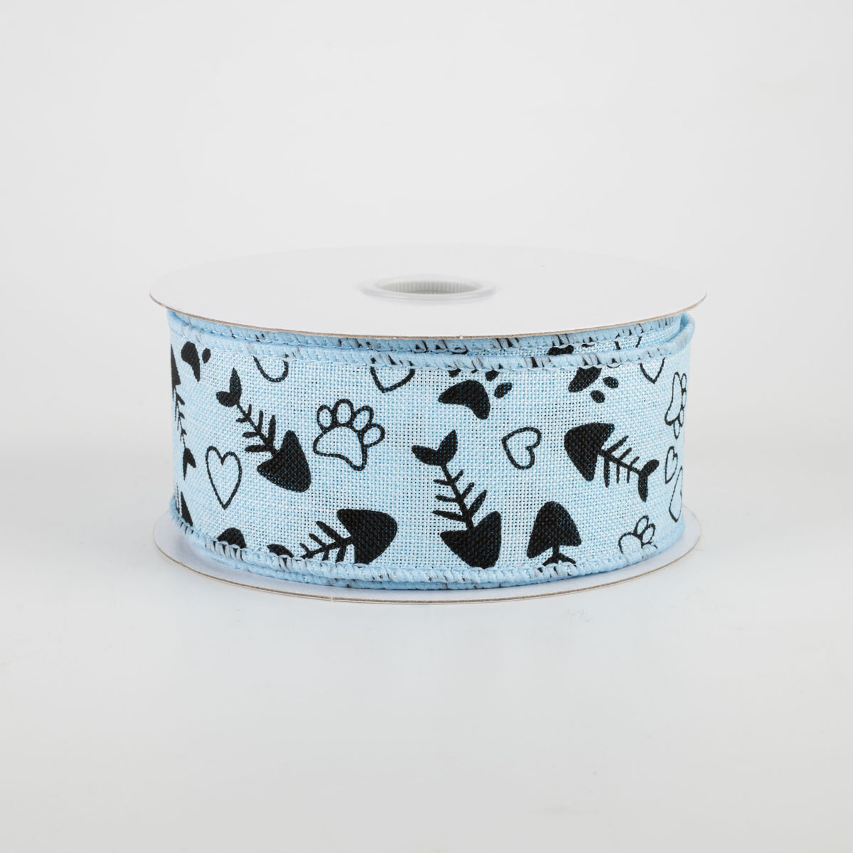 1.5" Cat Treat, Paw, Heart Ribbon: Light Blue (10 Yards)