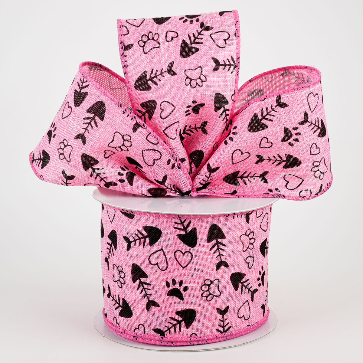 2.5" Cat Treat, Paw, Heart Ribbon: Pink (10 Yards) Lifestyle Photo