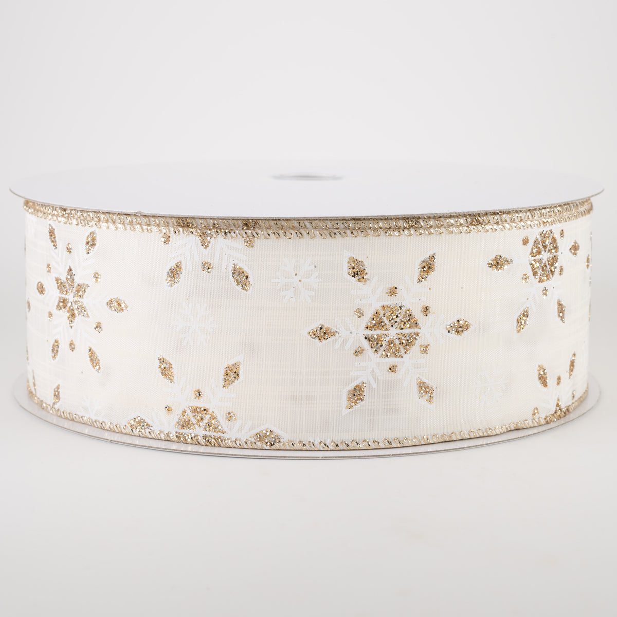 2.5" Champagne Snowflake Satin Ribbon: Ivory (50 Yards)