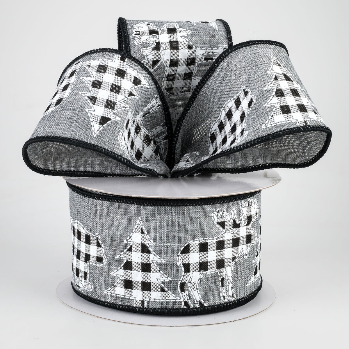 2.5" Check Bear, Moose, Tree Ribbon: Dark Grey (10 Yards) Lifestyle Photo