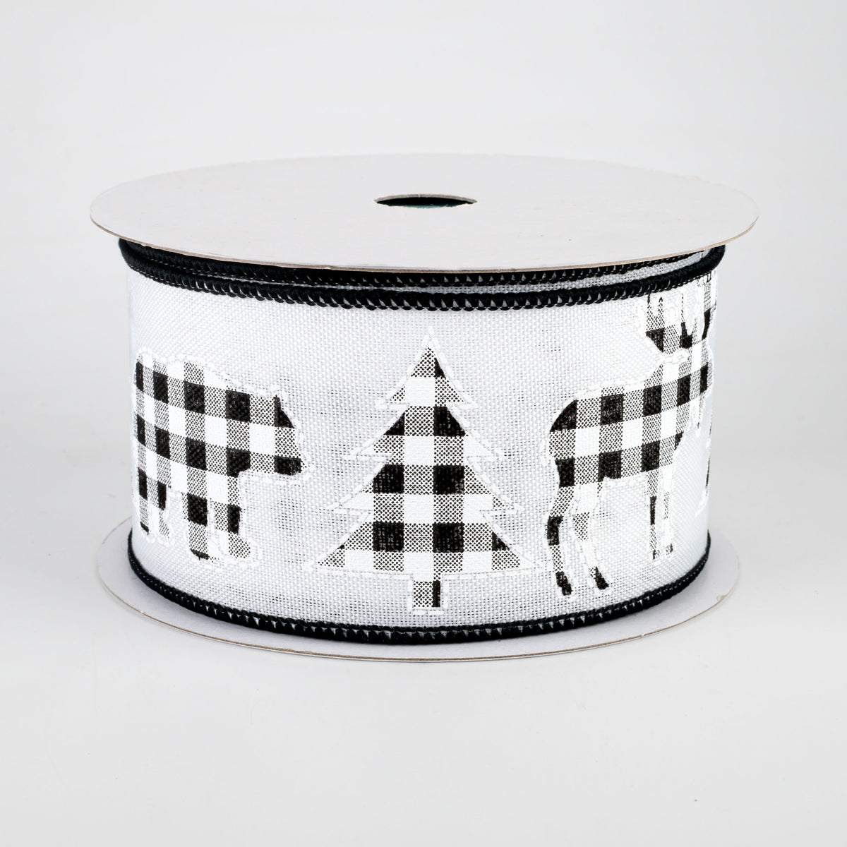 2.5" Check Bear, Moose, Tree Ribbon: White (10 Yards)