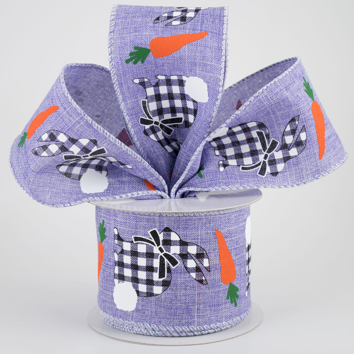 2.5" Check Bunnies With Carrots Ribbon: Lavender (10 Yards) Lifestyle Photo
