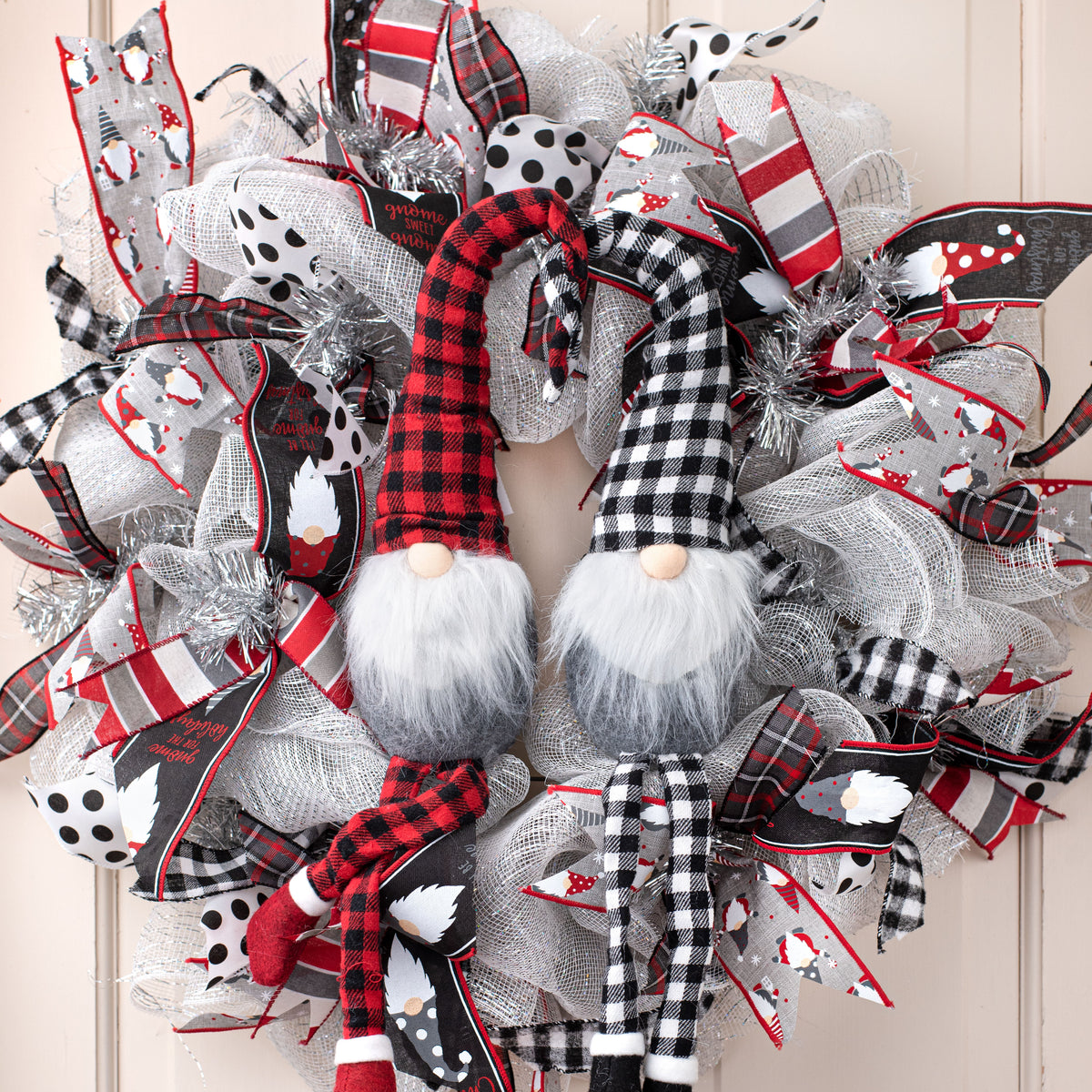 17" Check Fabric Sitting Gnome: Black & Red detail photo 3