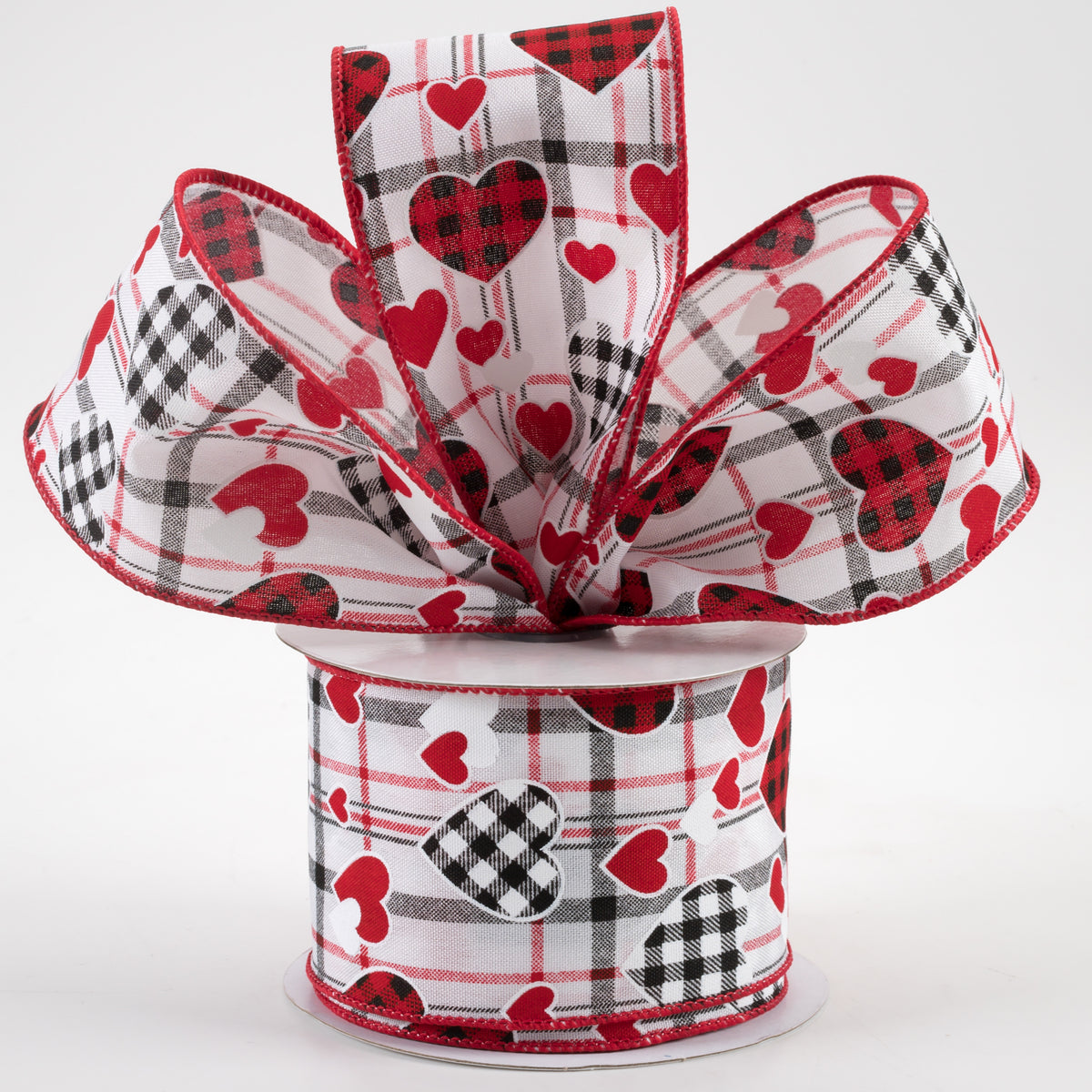 2.5" Check Hearts On Plaid Ribbon: White (10 Yards) Lifestyle Photo