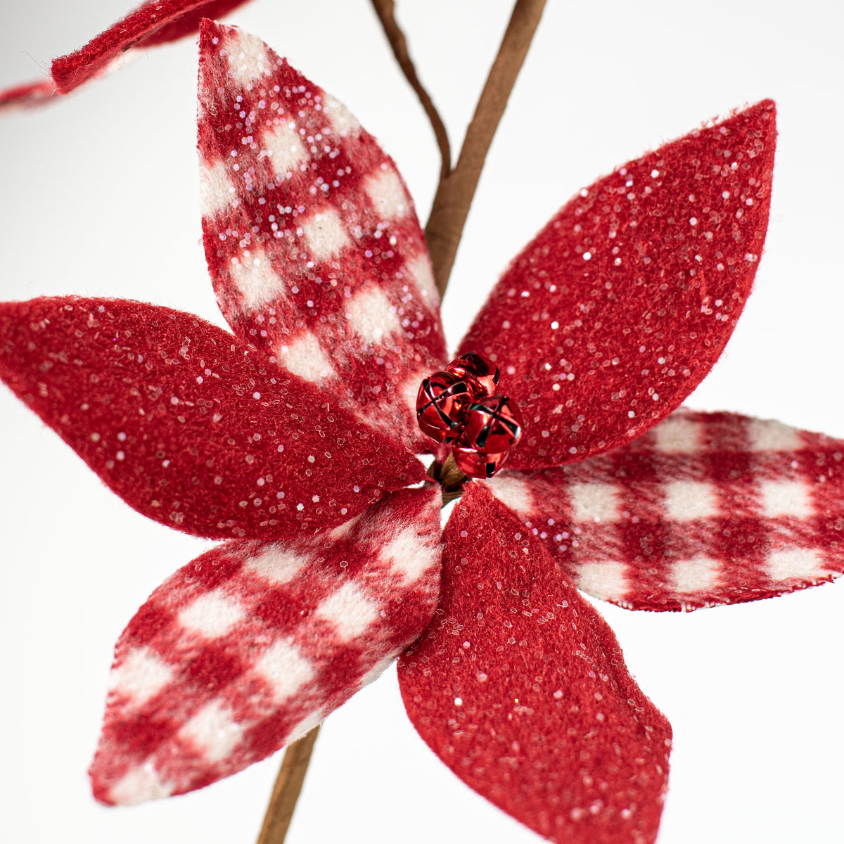 23" Check Poinsettia with Bell Spray: Red & White Lifestyle Photo