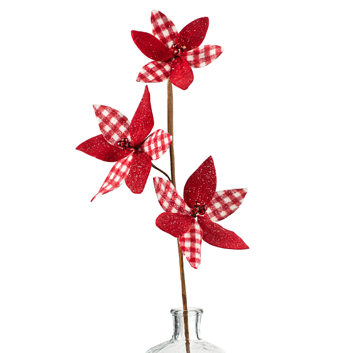 23" Check Poinsettia with Bell Spray: Red & White Item Number: 156361