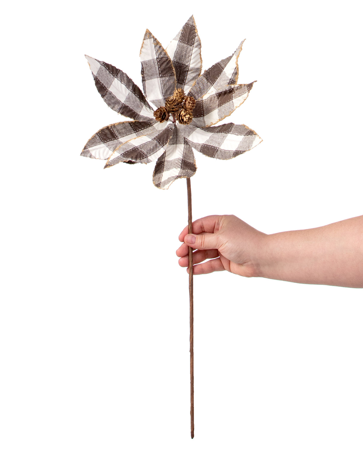 20" Check Poinsettia Stem: Brown & Natural detail photo 3