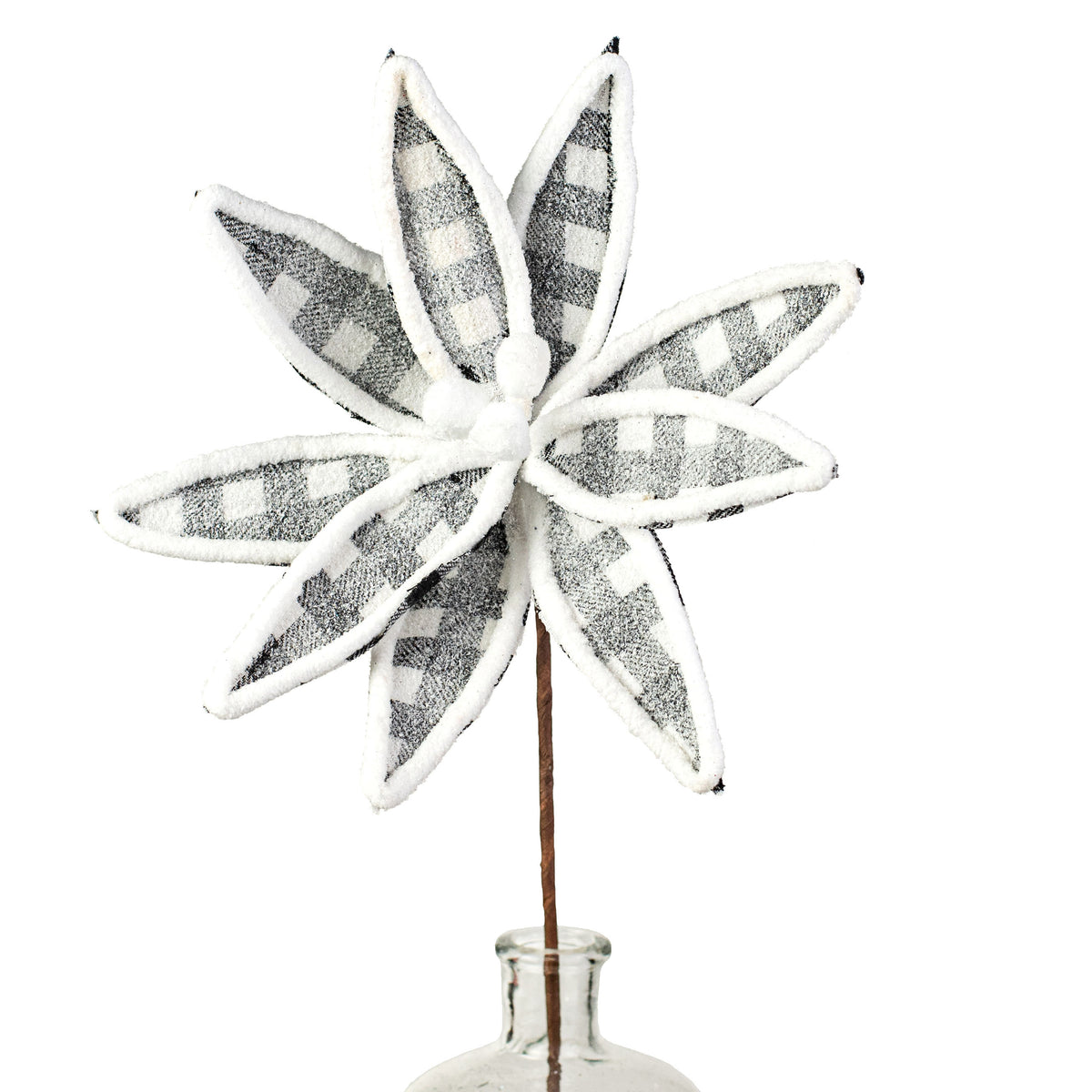 22" Check Poinsettia Piping Stem: Black & White Item Number: 131301