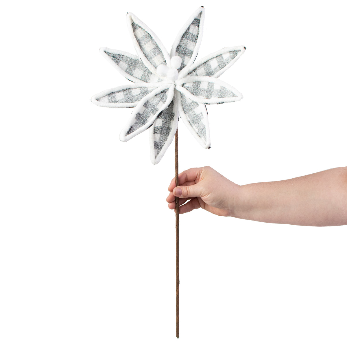 22" Check Poinsettia Piping Stem: Black & White detail photo 3
