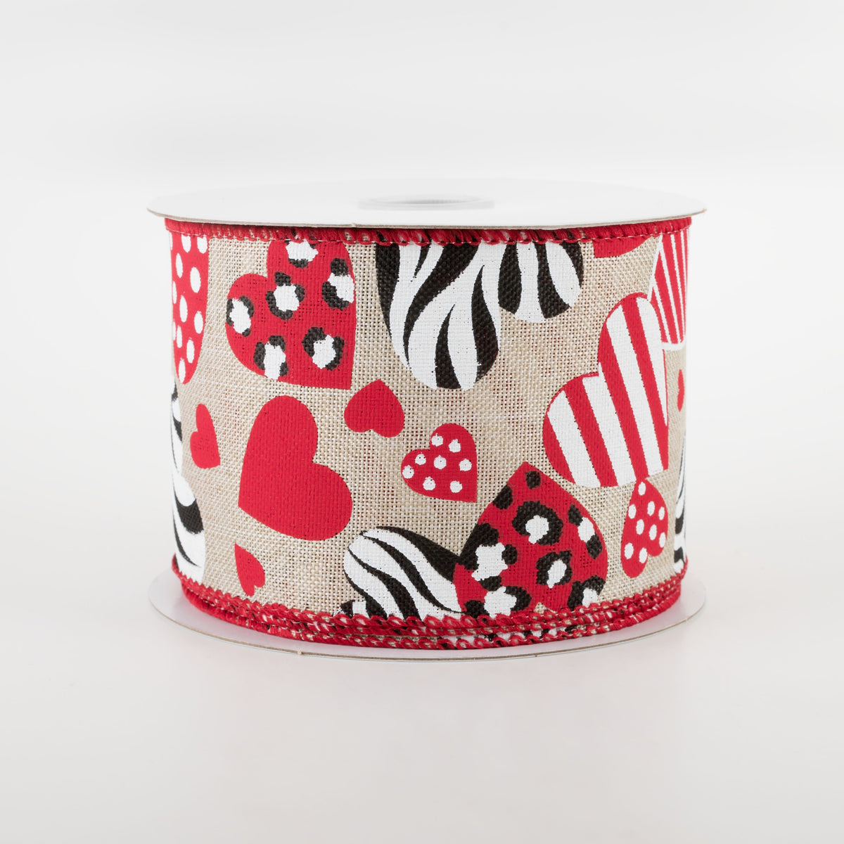 2.5" Cheetah, Zebra, Dot, Stripe Hearts Ribbon: Natural (10 Yards) Item Number: 11209-40-14