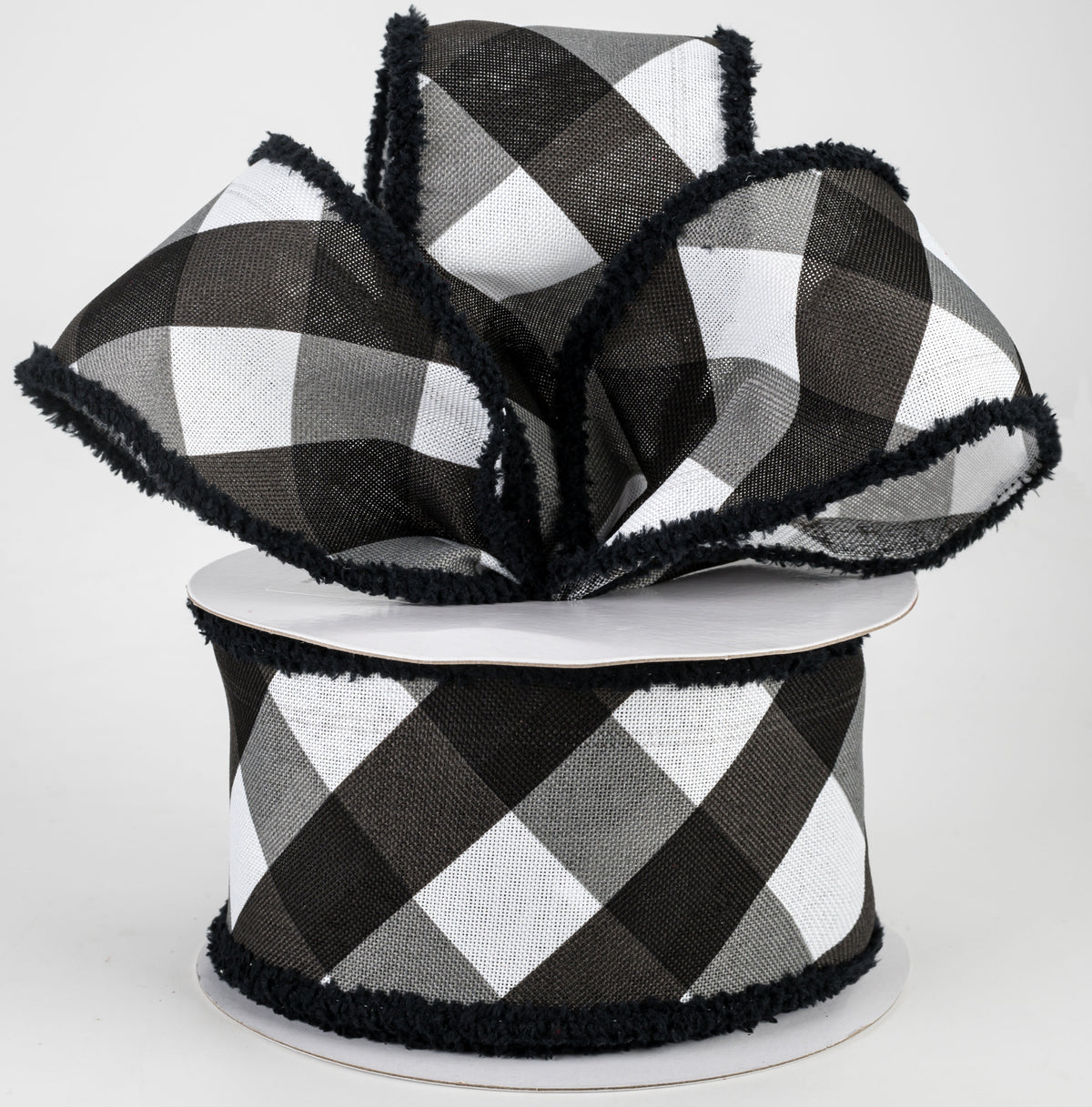 2.5" Chenille Edge Bold Check Ribbon: White & Black (10 Yards) Lifestyle Photo