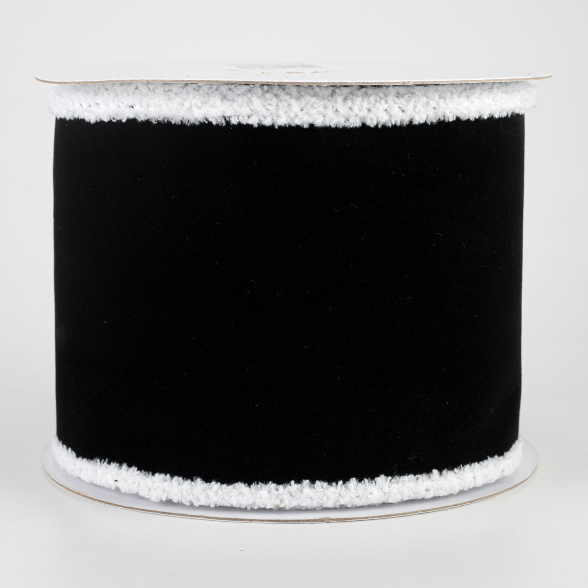 4" Chenille Edge Velvet Ribbon: Black & White (10 Yards)