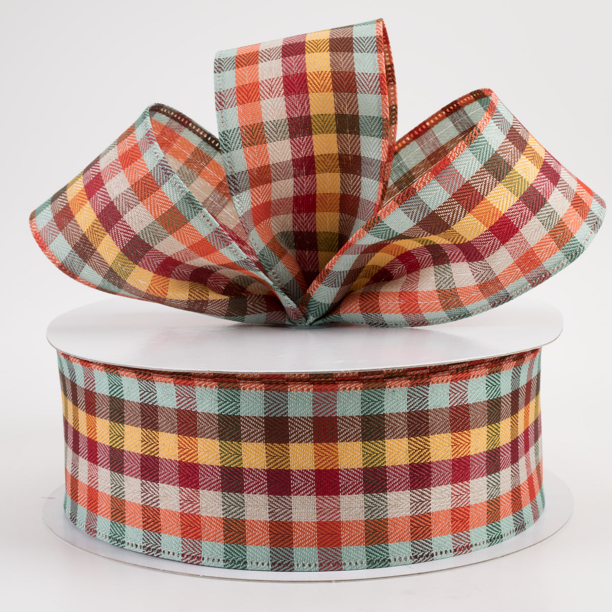 2.5" Chevron Check Plaid Ribbon: Teal Fall (50 Yards) Lifestyle Photo