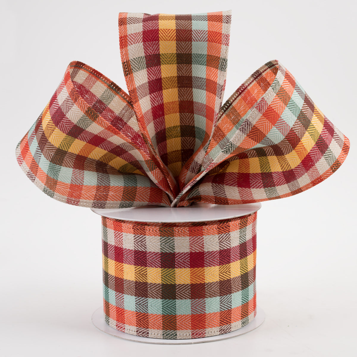 2.5" Chevron Check Plaid Ribbon: Teal Fall (10 Yards) Lifestyle Photo