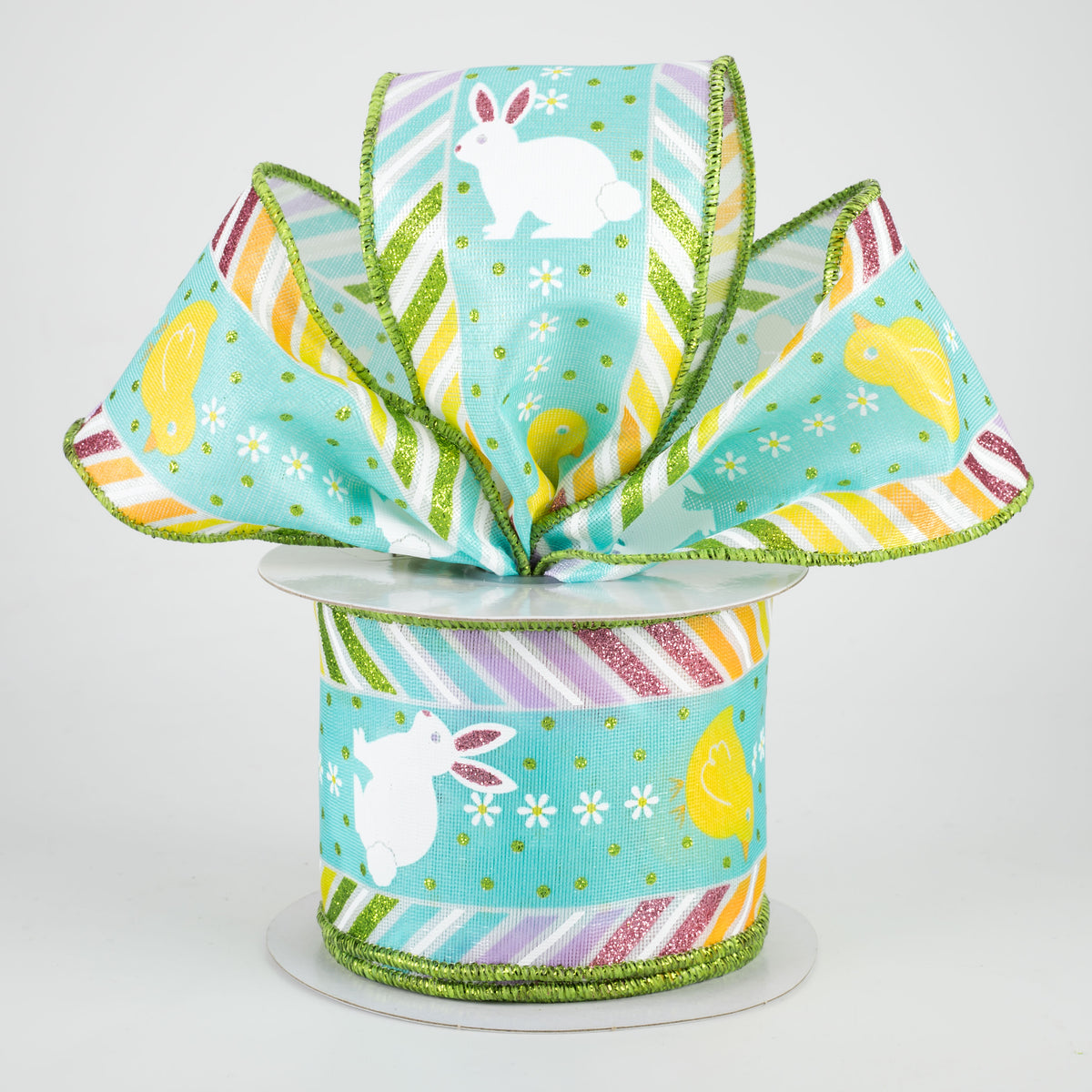 2.5" Chick, Bunny, Diagonal Stripe Boarder Ribbon (10 Yards) Lifestyle Photo