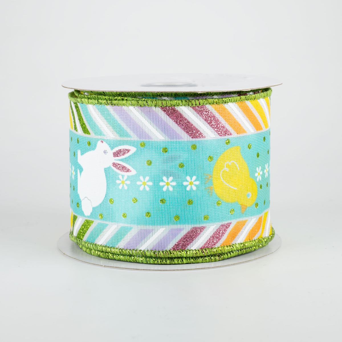2.5" Chick, Bunny, Diagonal Stripe Boarder Ribbon (10 Yards)