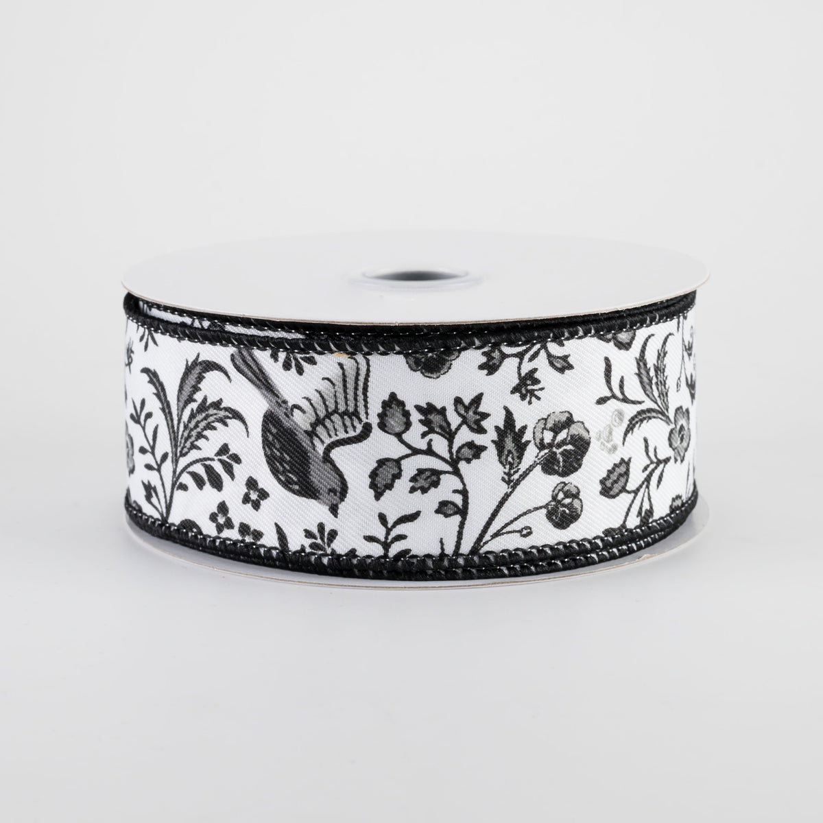 1.5" Chinoiserie Floral Ribbon: Black & White (10 Yards) Item Number: RGF1576X6