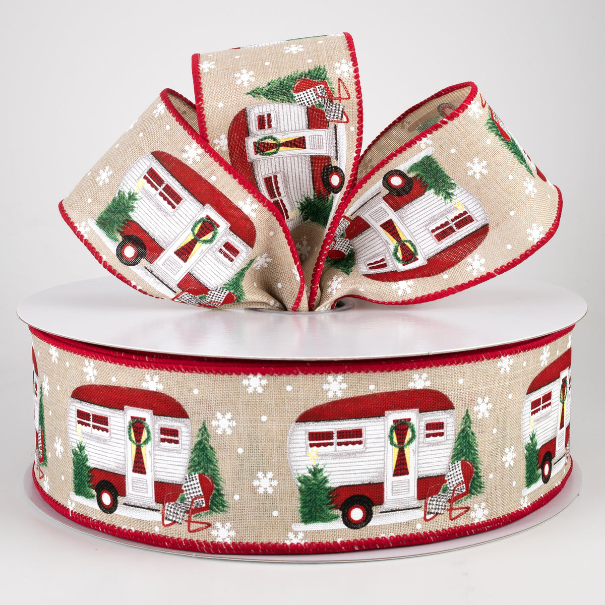 2.5" Christmas Camper Ribbon (50 Yards) Lifestyle Photo